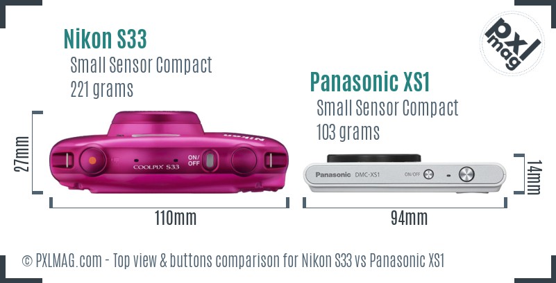 Nikon S33 vs Panasonic XS1 top view buttons comparison