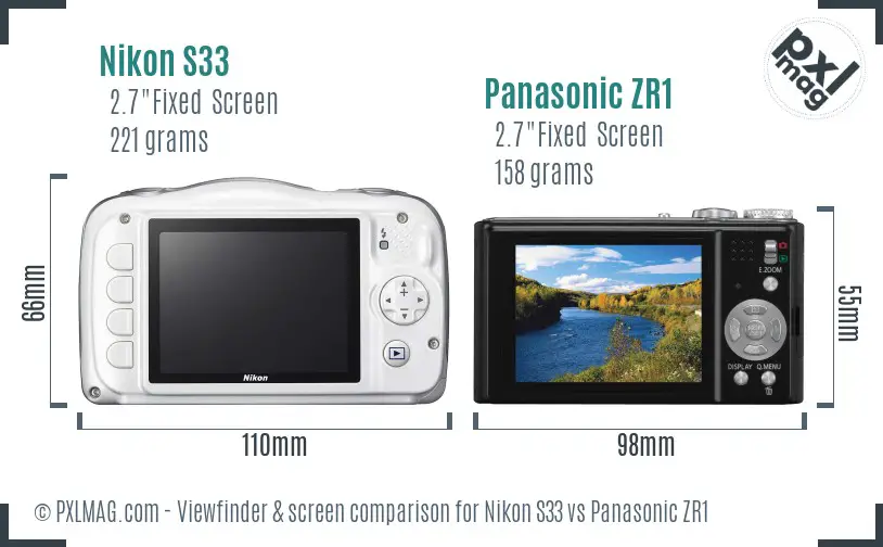 Nikon S33 vs Panasonic ZR1 Screen and Viewfinder comparison