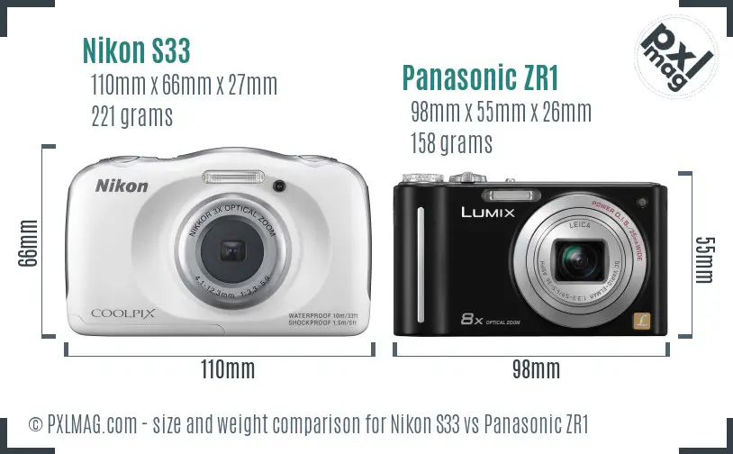 Nikon S33 vs Panasonic ZR1 size comparison