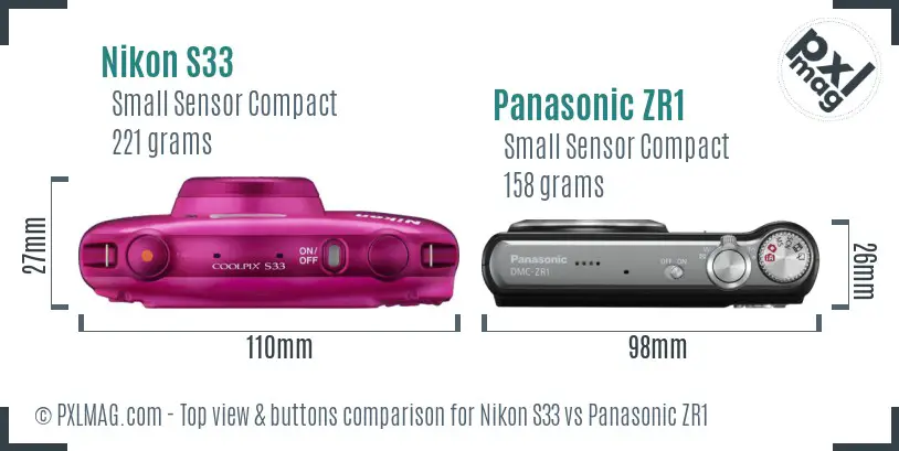 Nikon S33 vs Panasonic ZR1 top view buttons comparison