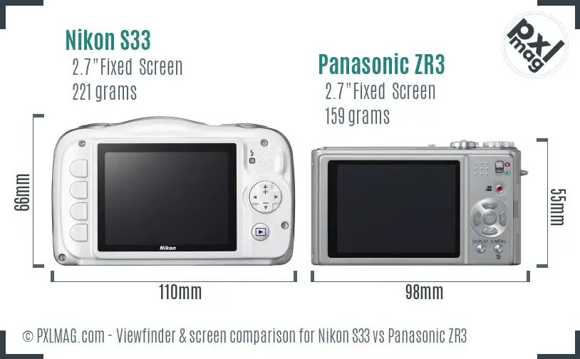 Nikon S33 vs Panasonic ZR3 Screen and Viewfinder comparison