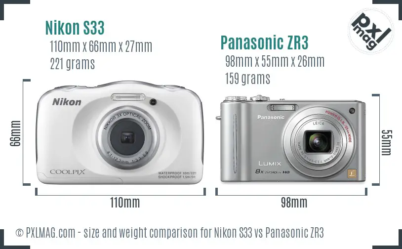 Nikon S33 vs Panasonic ZR3 size comparison