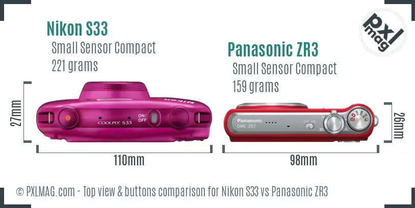 Nikon S33 vs Panasonic ZR3 top view buttons comparison