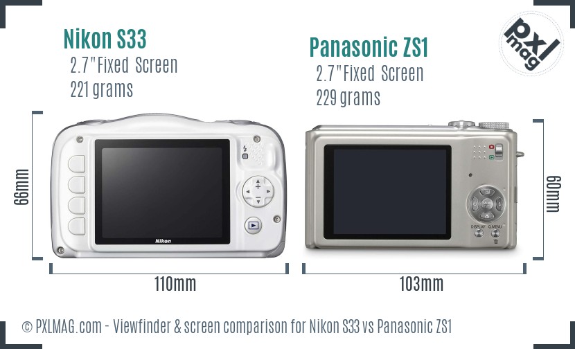 Nikon S33 vs Panasonic ZS1 Screen and Viewfinder comparison