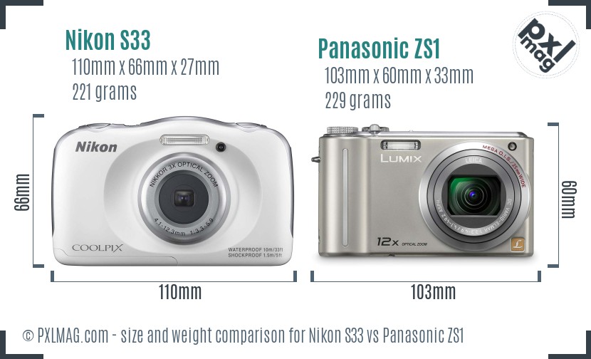 Nikon S33 vs Panasonic ZS1 size comparison