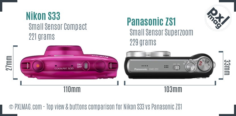 Nikon S33 vs Panasonic ZS1 top view buttons comparison