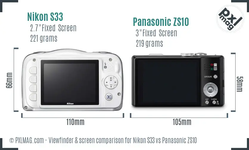 Nikon S33 vs Panasonic ZS10 Screen and Viewfinder comparison