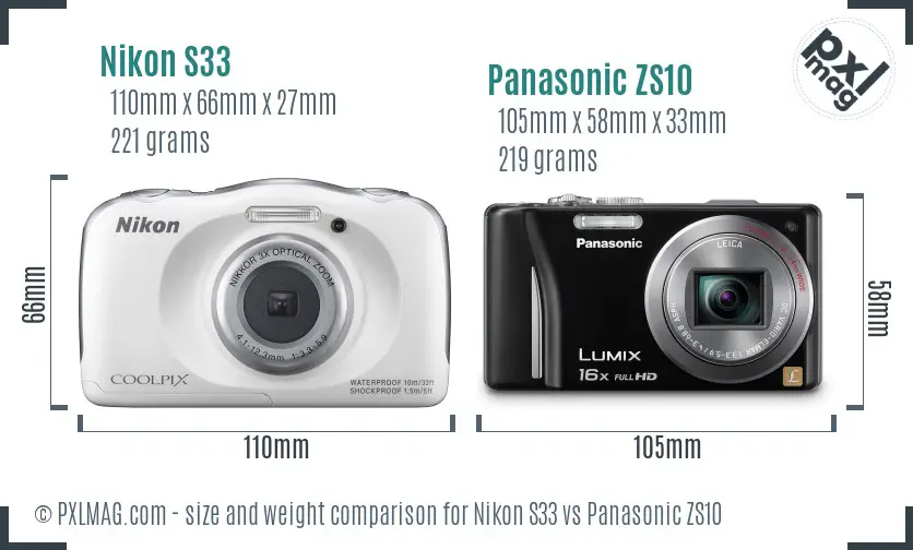Nikon S33 vs Panasonic ZS10 size comparison