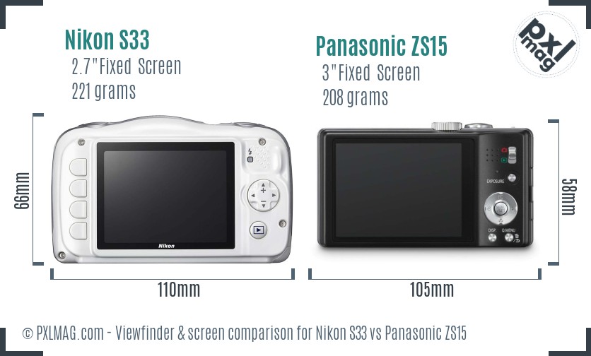 Nikon S33 vs Panasonic ZS15 Screen and Viewfinder comparison