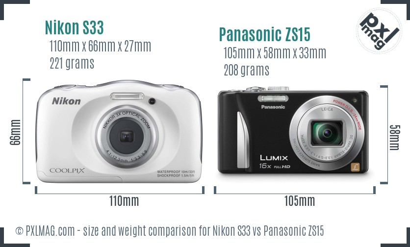 Nikon S33 vs Panasonic ZS15 size comparison