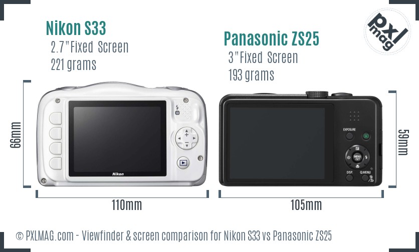 Nikon S33 vs Panasonic ZS25 Screen and Viewfinder comparison