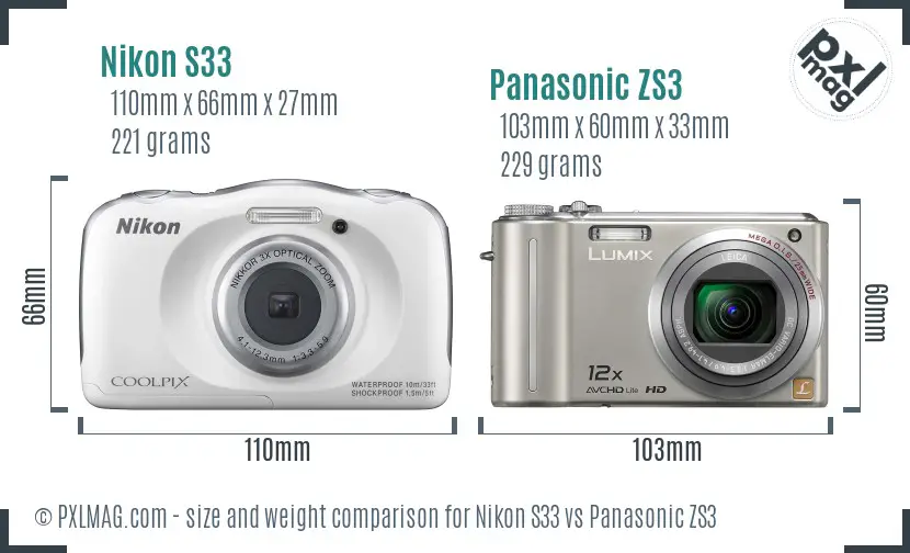 Nikon S33 vs Panasonic ZS3 size comparison