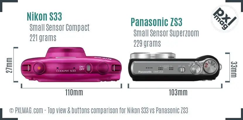 Nikon S33 vs Panasonic ZS3 top view buttons comparison