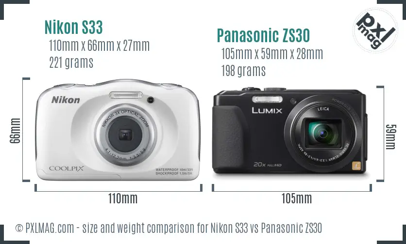 Nikon S33 vs Panasonic ZS30 size comparison