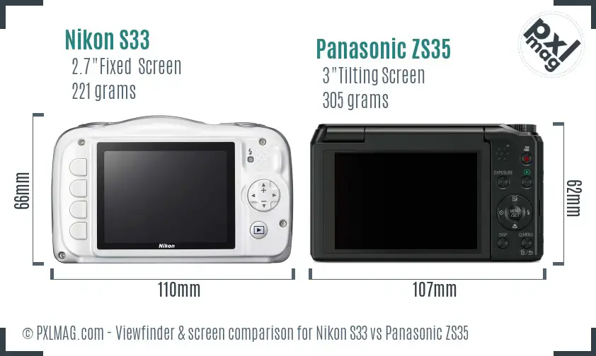 Nikon S33 vs Panasonic ZS35 Screen and Viewfinder comparison