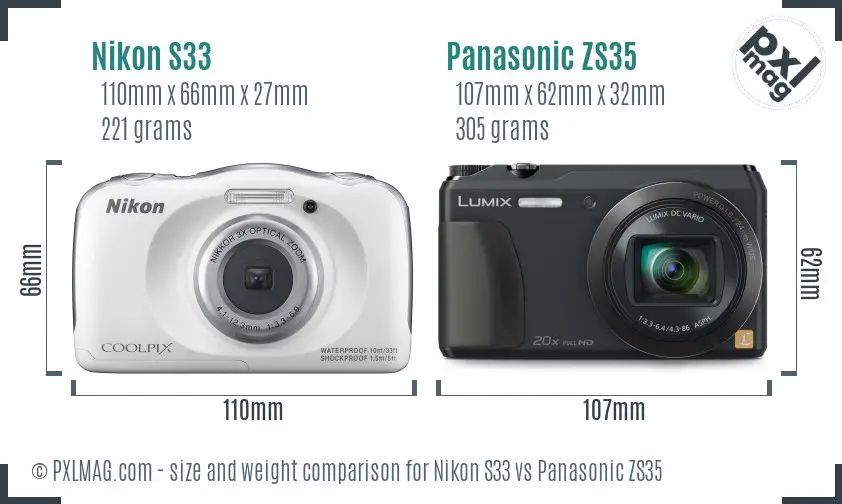 Nikon S33 vs Panasonic ZS35 size comparison