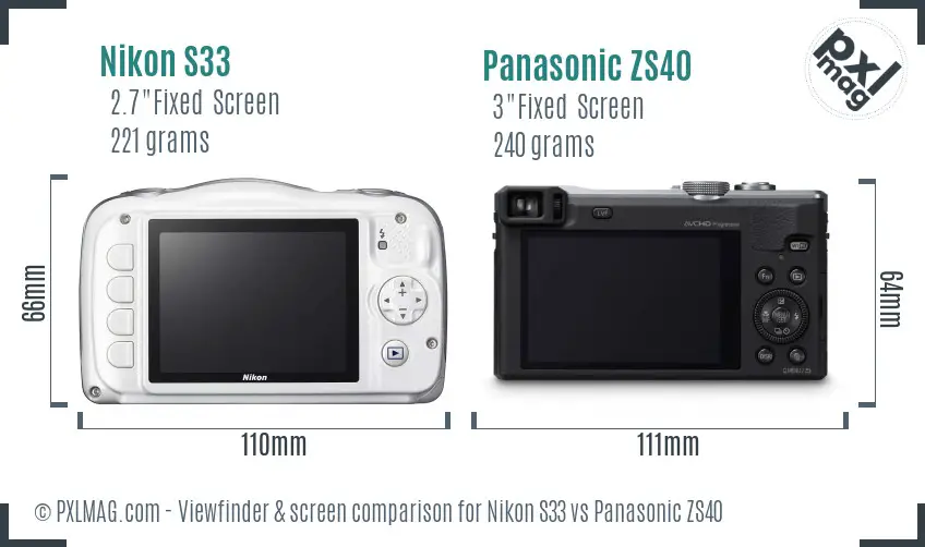 Nikon S33 vs Panasonic ZS40 Screen and Viewfinder comparison