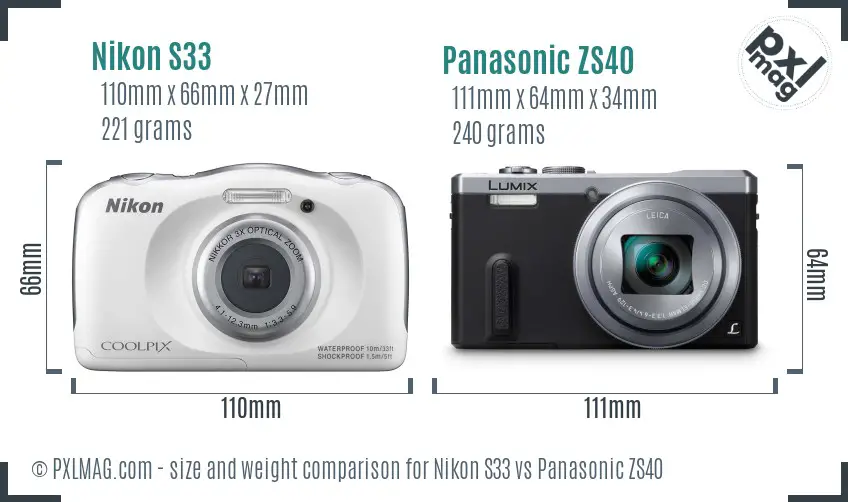 Nikon S33 vs Panasonic ZS40 size comparison