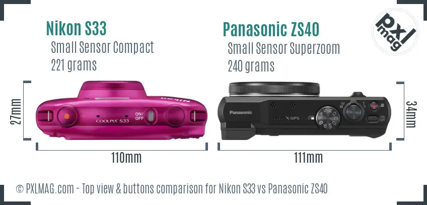 Nikon S33 vs Panasonic ZS40 top view buttons comparison
