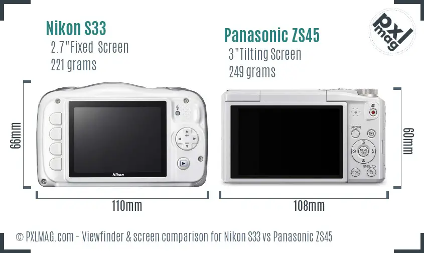 Nikon S33 vs Panasonic ZS45 Screen and Viewfinder comparison