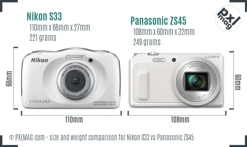 Nikon S33 vs Panasonic ZS45 size comparison