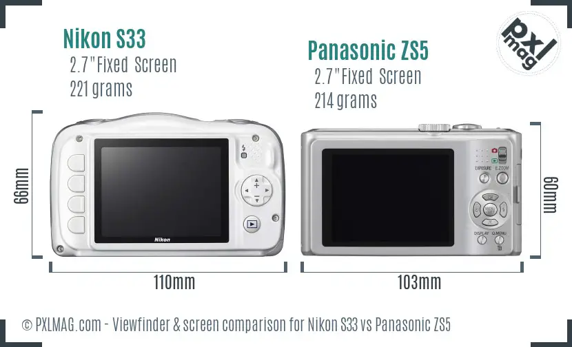 Nikon S33 vs Panasonic ZS5 Screen and Viewfinder comparison