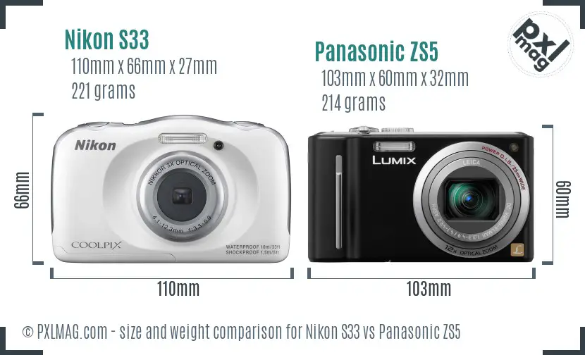 Nikon S33 vs Panasonic ZS5 size comparison