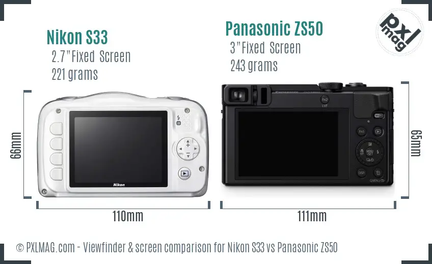 Nikon S33 vs Panasonic ZS50 Screen and Viewfinder comparison