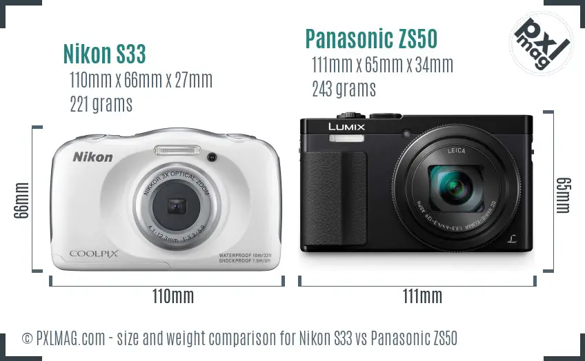 Nikon S33 vs Panasonic ZS50 size comparison