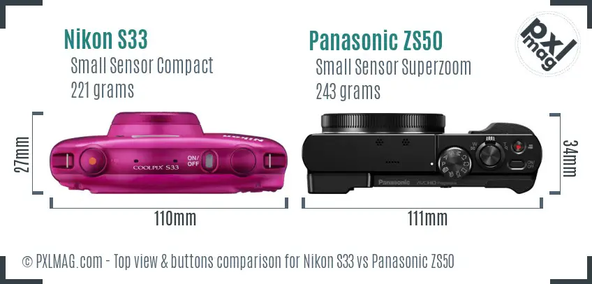 Nikon S33 vs Panasonic ZS50 top view buttons comparison