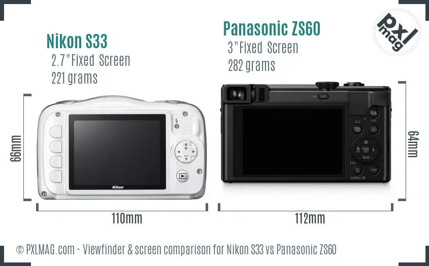Nikon S33 vs Panasonic ZS60 Screen and Viewfinder comparison Nikon S33 vs Panasonic ZS60 Screen and Viewfinder comparison