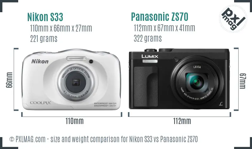Nikon S33 vs Panasonic ZS70 size comparison Nikon S33 vs Panasonic ZS70 size comparison