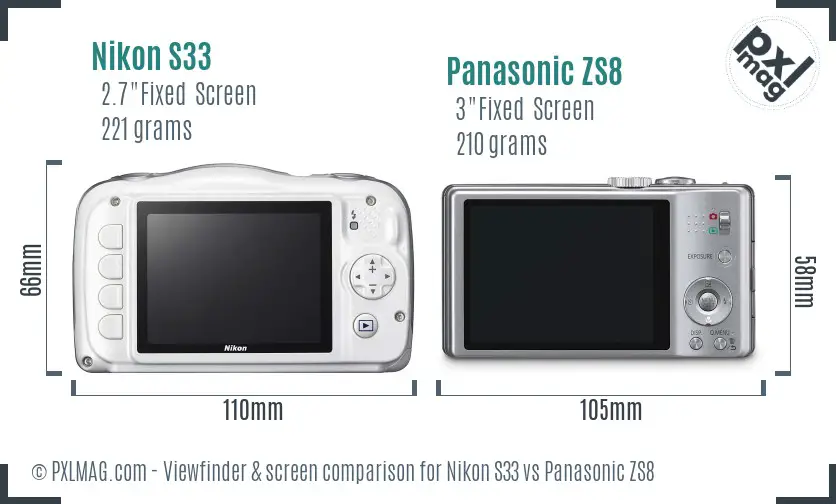 Nikon S33 vs Panasonic ZS8 Screen and Viewfinder comparison