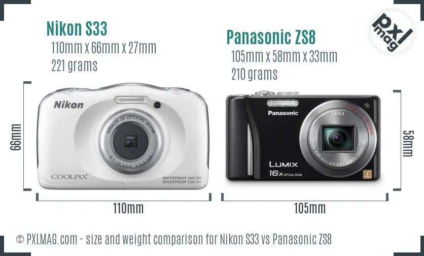 Nikon S33 vs Panasonic ZS8 size comparison