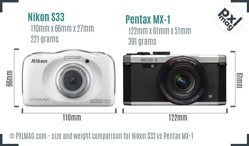 Nikon S33 vs Pentax MX-1 size comparison