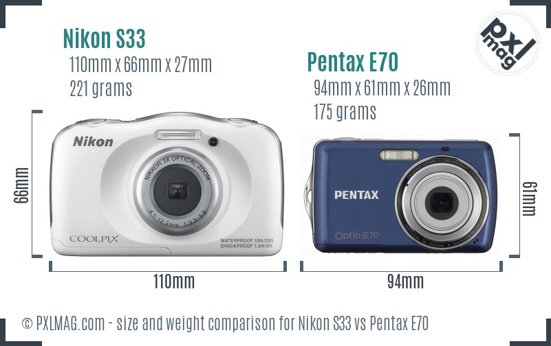 Nikon S33 vs Pentax E70 size comparison
