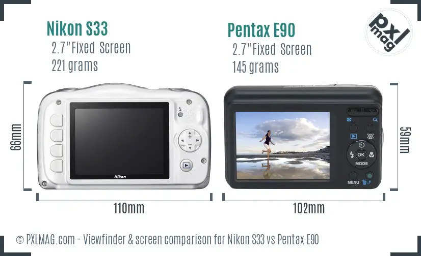 Nikon S33 vs Pentax E90 Screen and Viewfinder comparison Nikon S33 vs Pentax E90 Screen and Viewfinder comparison