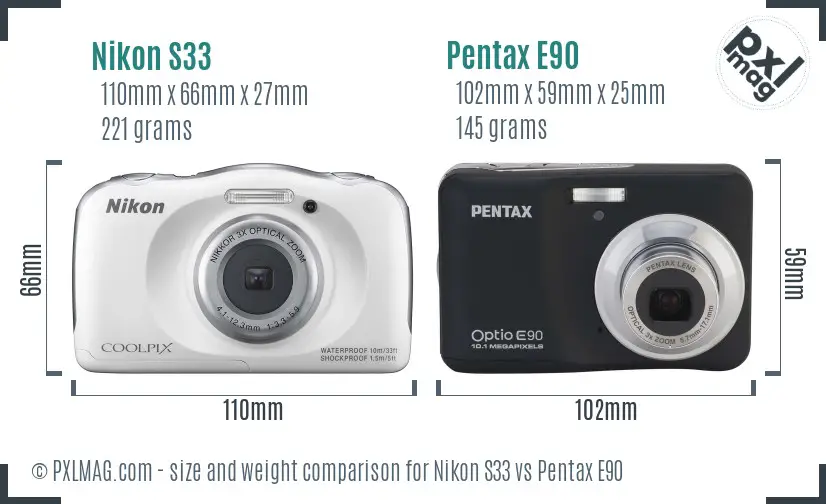 Nikon S33 vs Pentax E90 size comparison Nikon S33 vs Pentax E90 size comparison