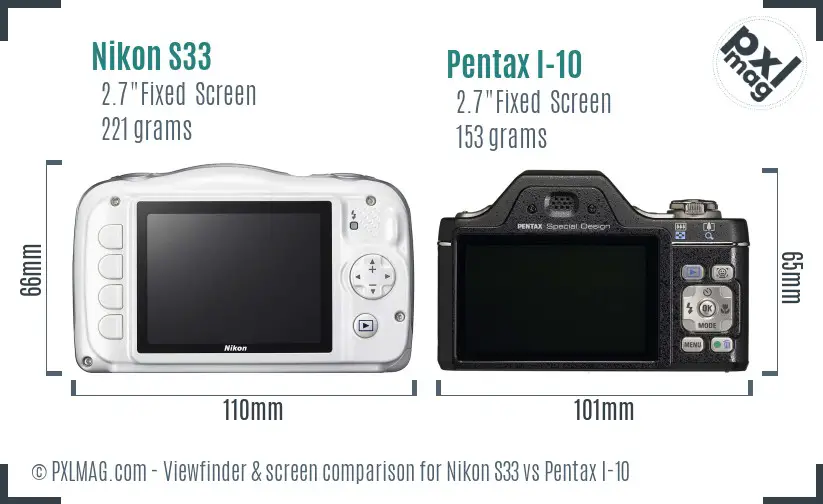 Nikon S33 vs Pentax I-10 Screen and Viewfinder comparison