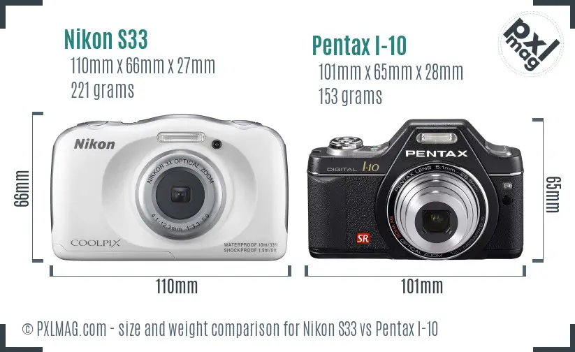 Nikon S33 vs Pentax I-10 size comparison