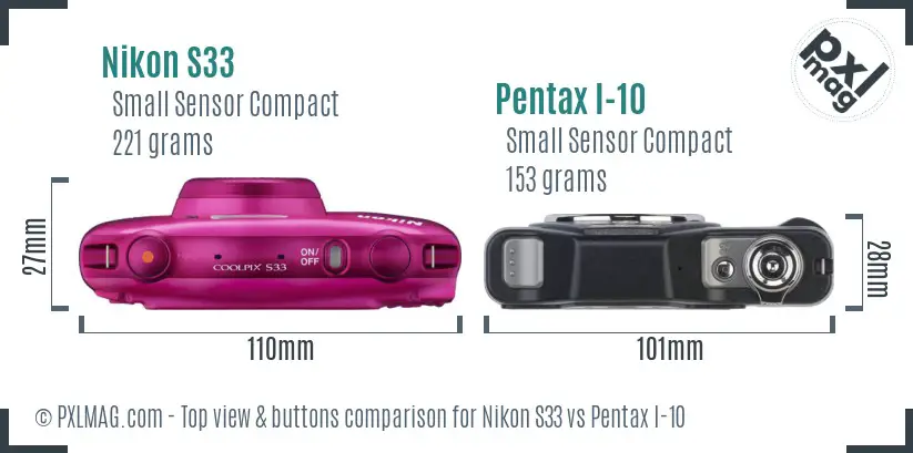 Nikon S33 vs Pentax I-10 top view buttons comparison