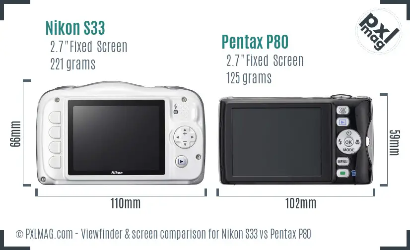 Nikon S33 vs Pentax P80 Screen and Viewfinder comparison