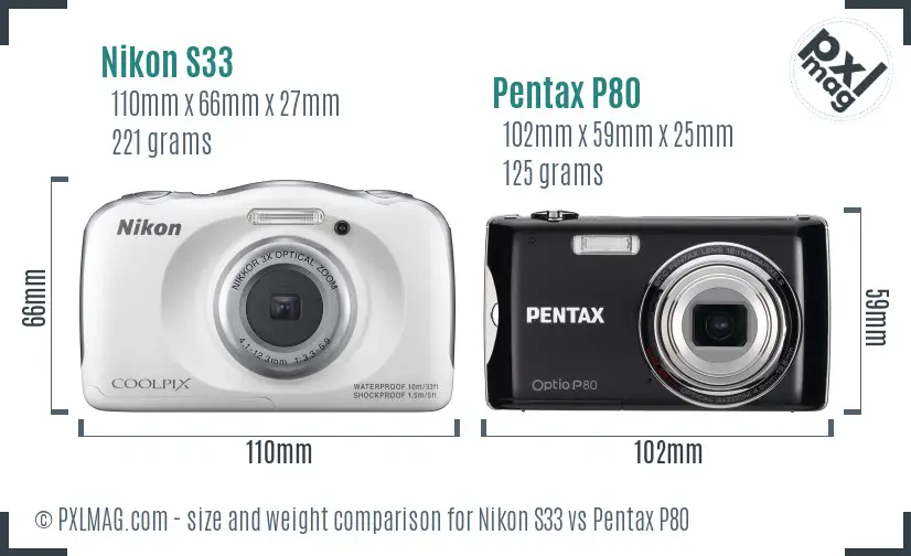 Nikon S33 vs Pentax P80 size comparison