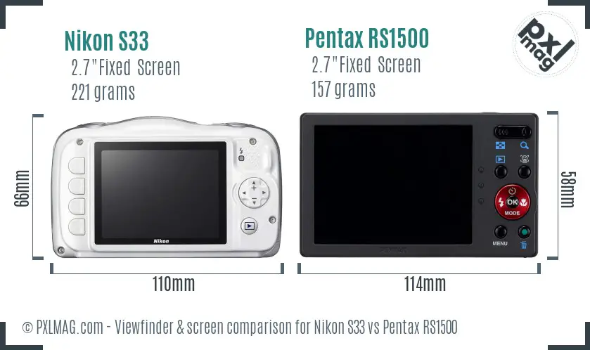 Nikon S33 vs Pentax RS1500 Screen and Viewfinder comparison