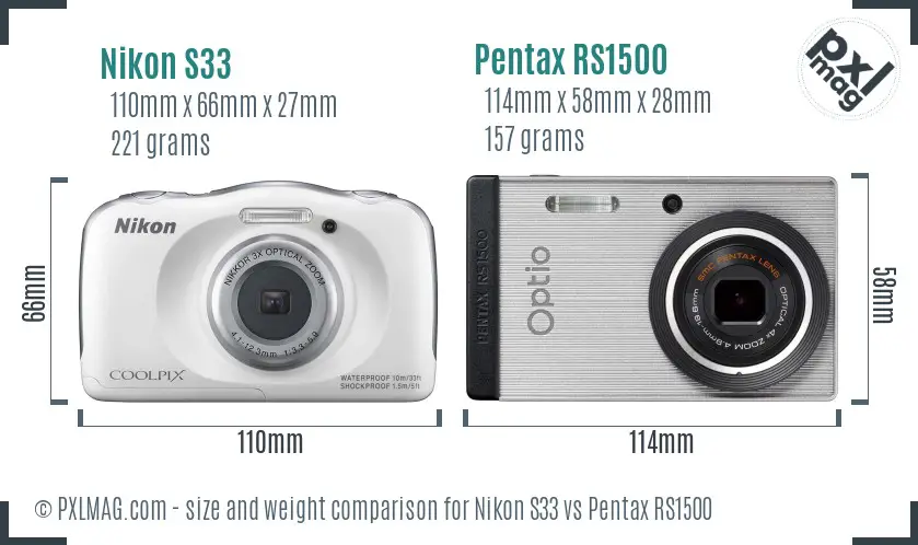 Nikon S33 vs Pentax RS1500 size comparison