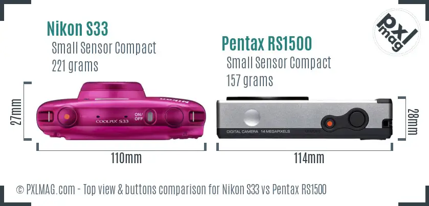Nikon S33 vs Pentax RS1500 top view buttons comparison