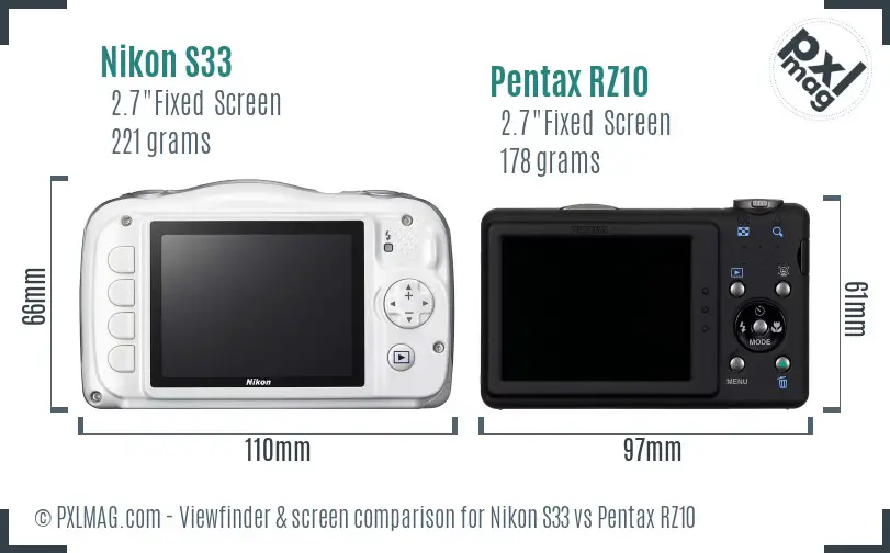 Nikon S33 vs Pentax RZ10 Screen and Viewfinder comparison