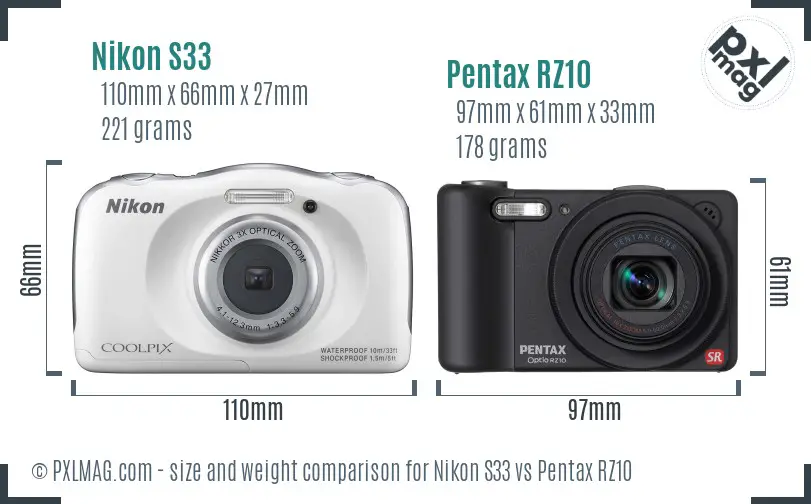 Nikon S33 vs Pentax RZ10 size comparison