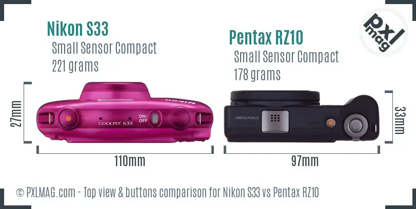 Nikon S33 vs Pentax RZ10 top view buttons comparison