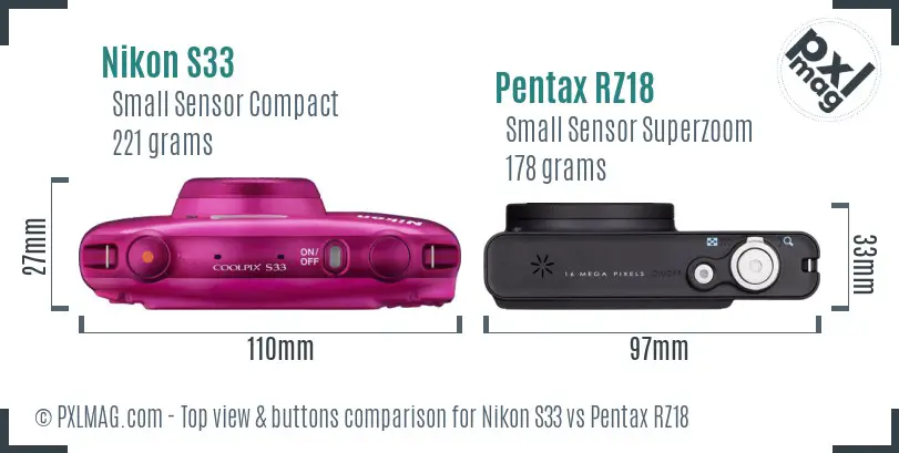 Nikon S33 vs Pentax RZ18 top view buttons comparison